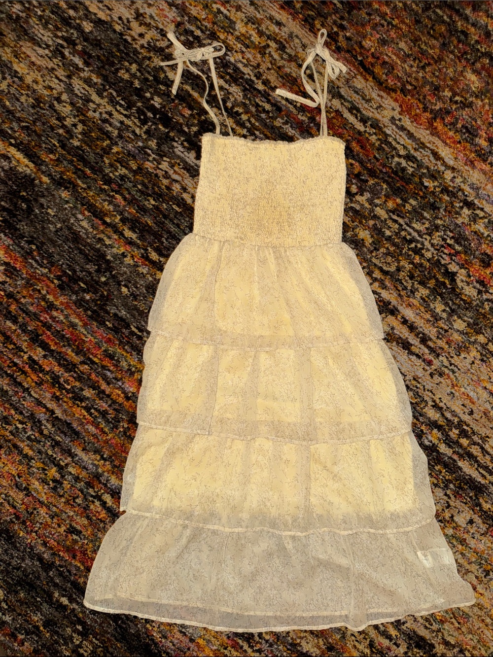Yellow Tiered Midi Dress with Smocked Bodice M